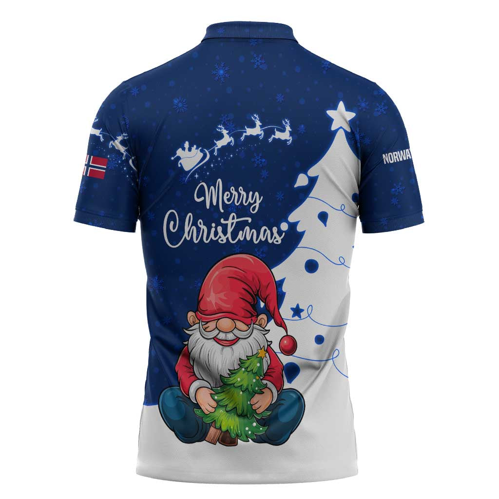 Norway Christmas Zipper Polo Shirt with Nordic Gnome Santa White Tree and Snowflake - Wonder Print Shop