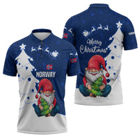 Norway Christmas Zipper Polo Shirt with Nordic Gnome Santa White Tree and Snowflake - Wonder Print Shop