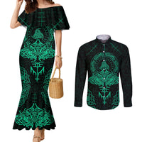 viking-couples-matching-mermaid-dress-and-long-sleeve-button-shirts-valhallas-eternal-glory