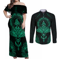 Viking Couples Matching Off Shoulder Maxi Dress and Long Sleeve Button Shirts Valhalla's Eternal Glory - Wonder Print Shop