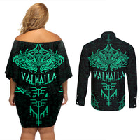 Viking Couples Matching Off Shoulder Short Dress and Long Sleeve Button Shirts Valhalla's Eternal Glory - Wonder Print Shop