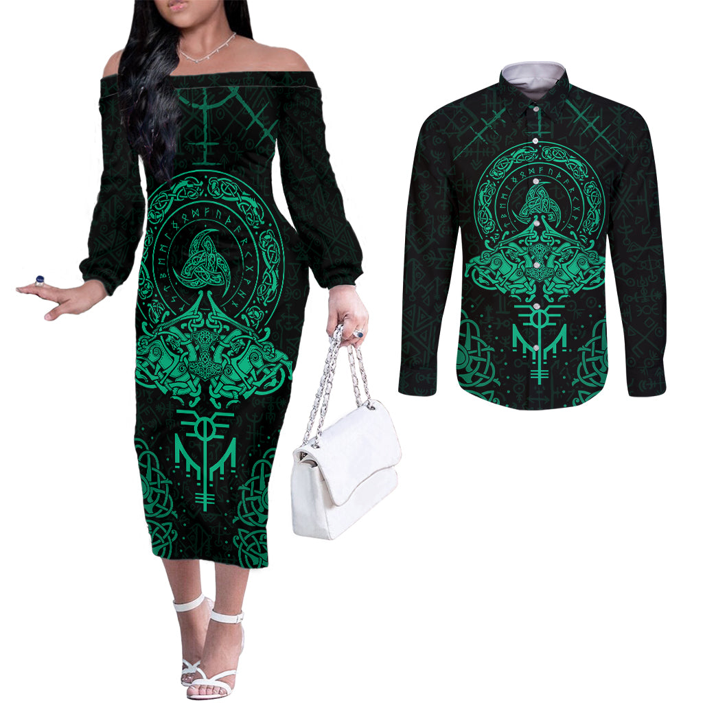 viking-couples-matching-off-the-shoulder-long-sleeve-dress-and-long-sleeve-button-shirts-valhallas-eternal-glory