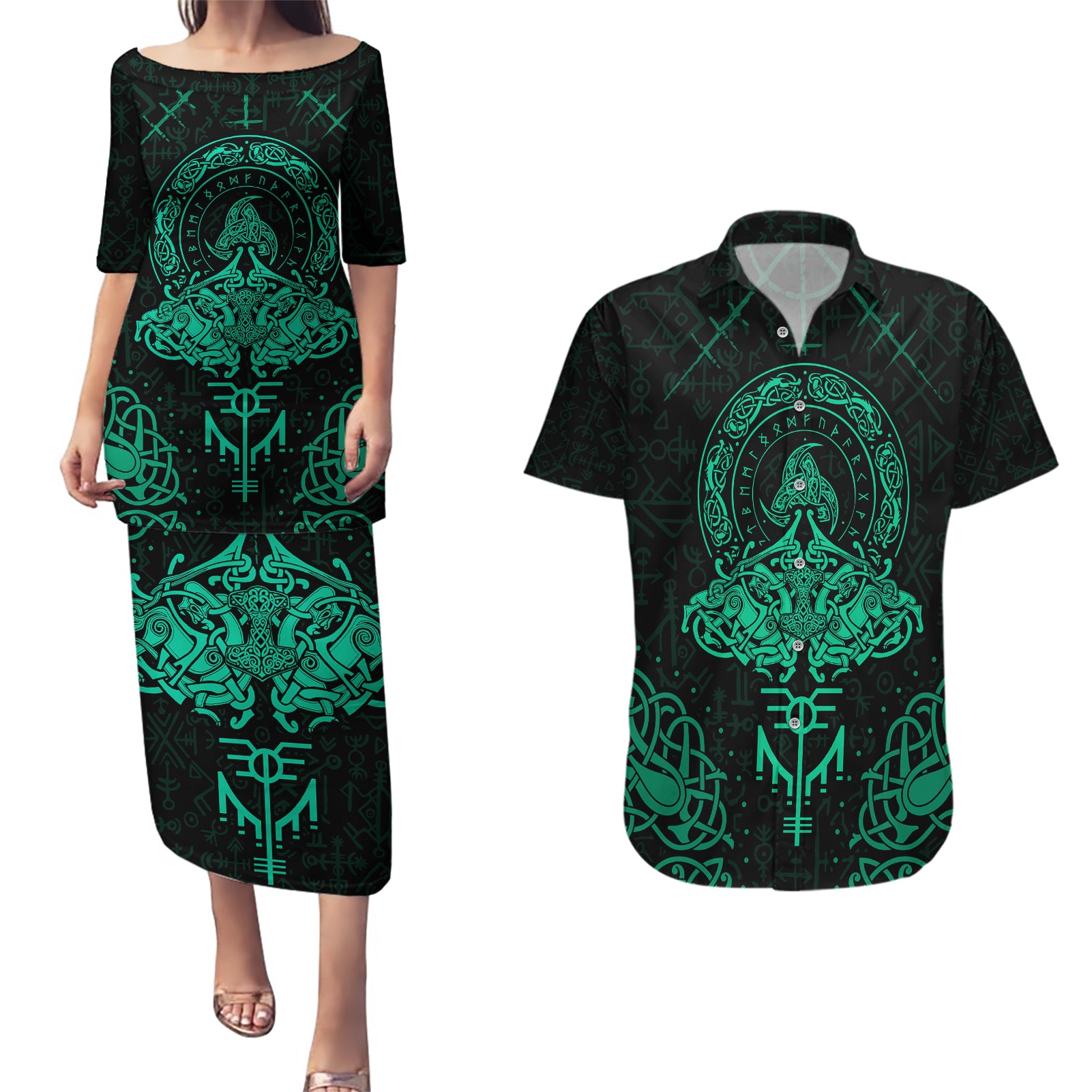 Viking Couples Matching Puletasi Dress and Hawaiian Shirt Valhalla's Eternal Glory - Wonder Print Shop
