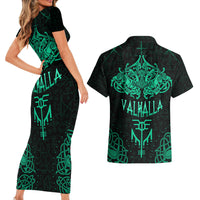 Viking Couples Matching Short Sleeve Bodycon Dress and Hawaiian Shirt Valhalla's Eternal Glory - Wonder Print Shop