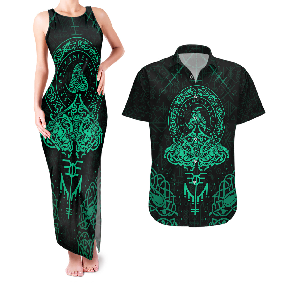 Viking Couples Matching Tank Maxi Dress and Hawaiian Shirt Valhalla's Eternal Glory - Wonder Print Shop