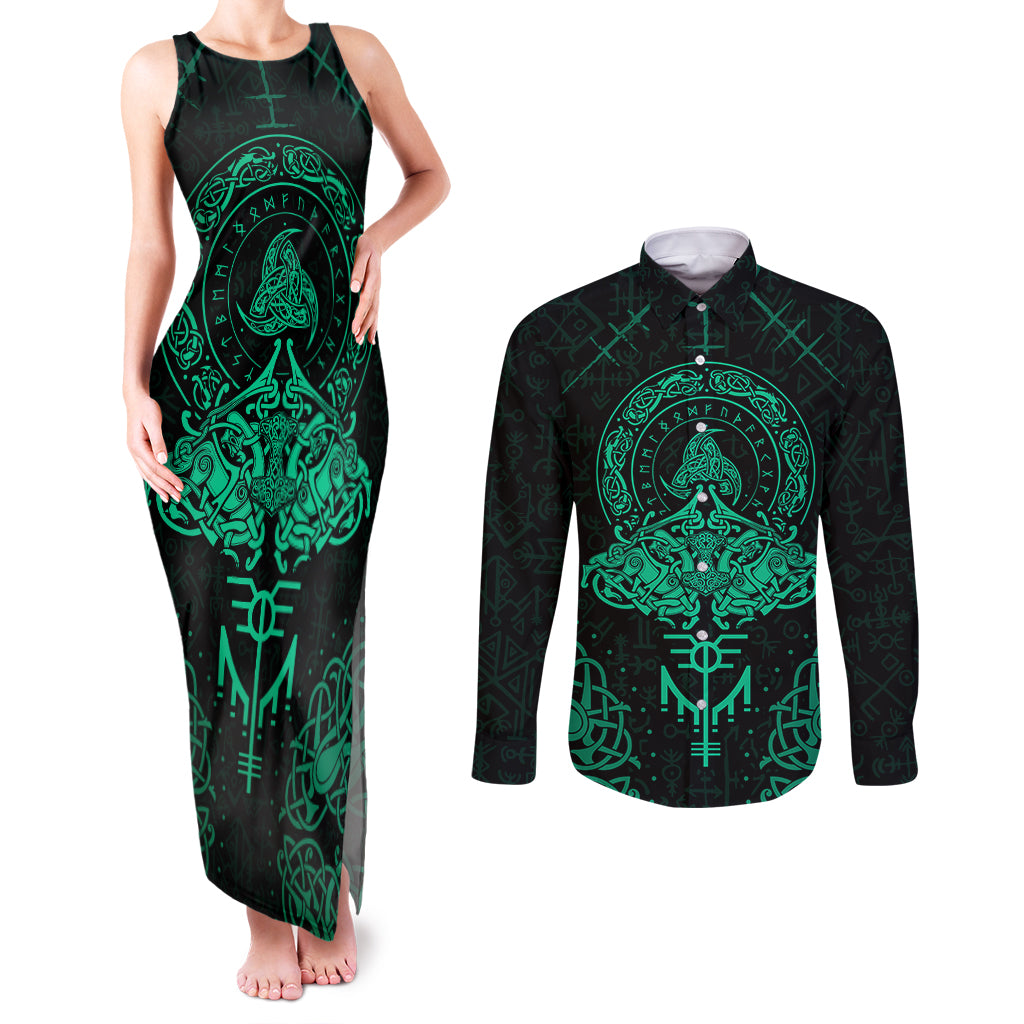 Viking Couples Matching Tank Maxi Dress and Long Sleeve Button Shirts Valhalla's Eternal Glory - Wonder Print Shop
