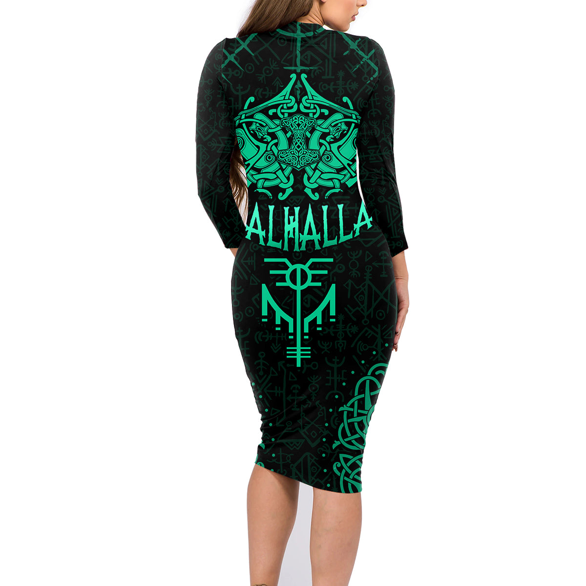 Viking Family Matching Long Sleeve Bodycon Dress and Hawaiian Shirt Valhalla's Eternal Glory - Wonder Print Shop