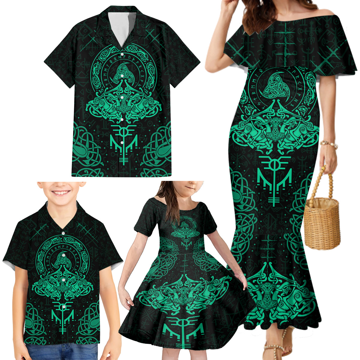 Viking Family Matching Mermaid Dress and Hawaiian Shirt Valhalla's Eternal Glory - Wonder Print Shop