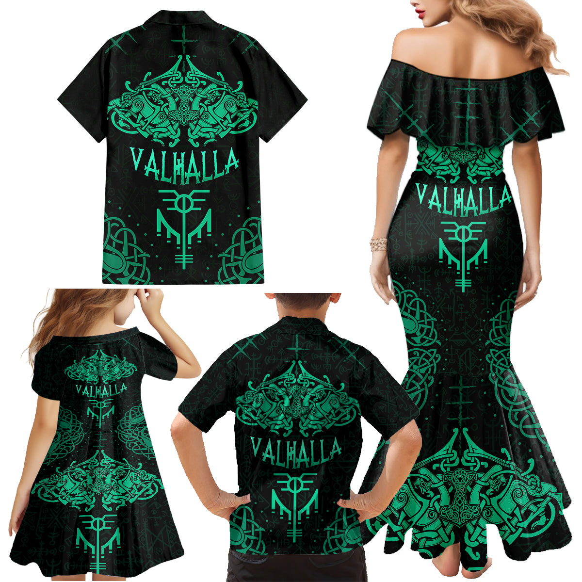 Viking Family Matching Mermaid Dress and Hawaiian Shirt Valhalla's Eternal Glory - Wonder Print Shop