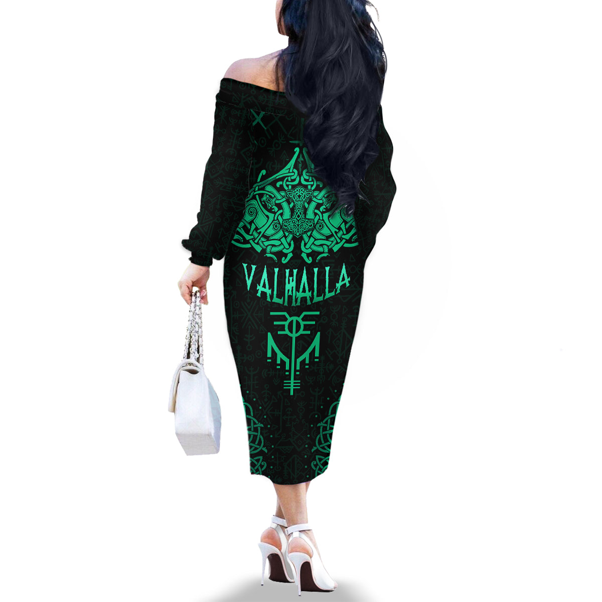 Viking Family Matching Off Shoulder Long Sleeve Dress and Hawaiian Shirt Valhalla's Eternal Glory - Wonder Print Shop