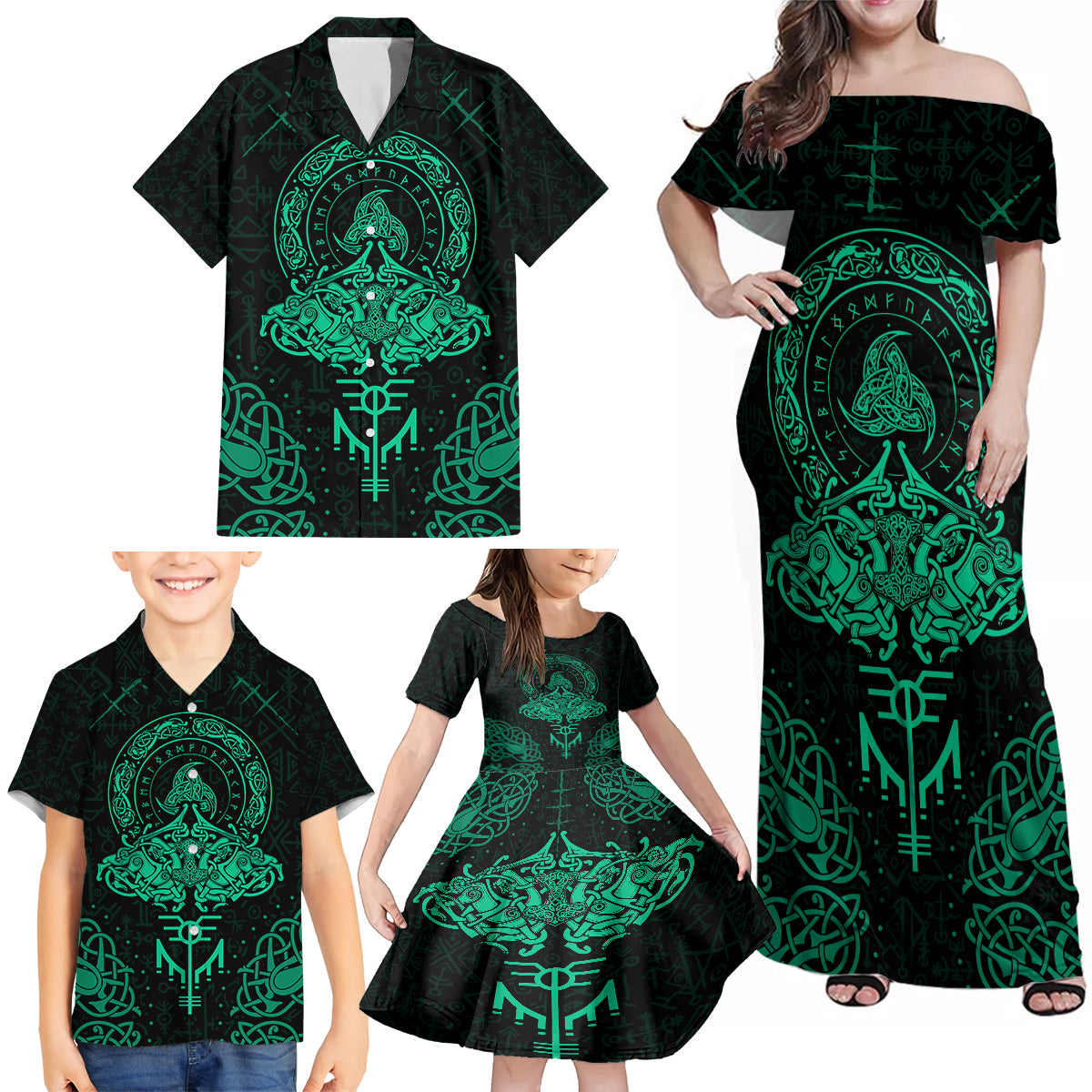 Viking Family Matching Off Shoulder Maxi Dress and Hawaiian Shirt Valhalla's Eternal Glory - Wonder Print Shop