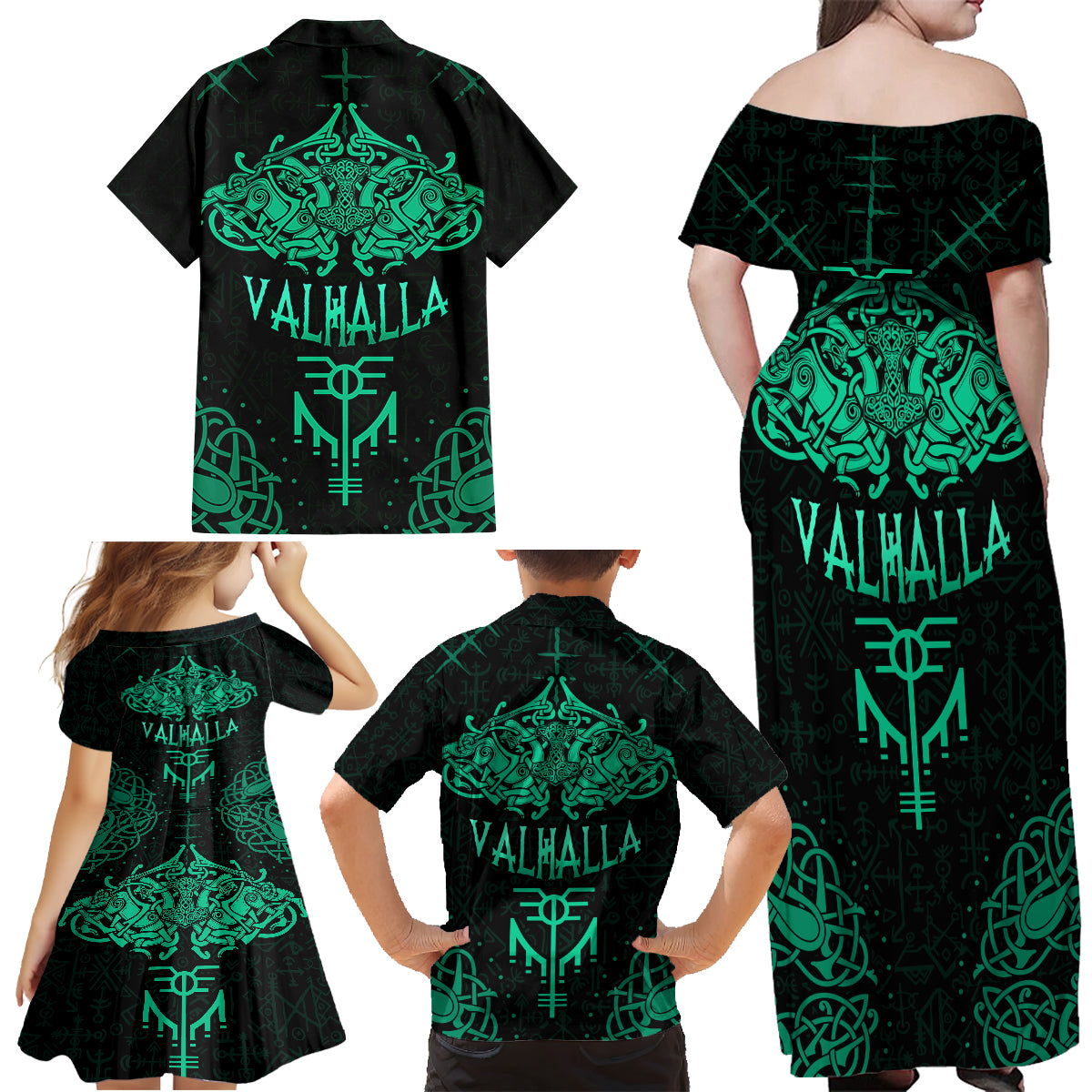 Viking Family Matching Off Shoulder Maxi Dress and Hawaiian Shirt Valhalla's Eternal Glory - Wonder Print Shop