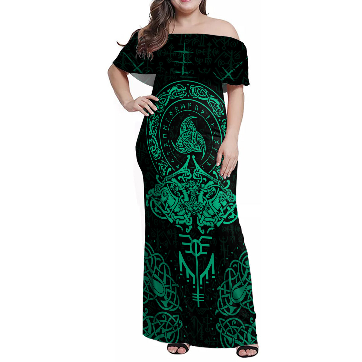 Viking Family Matching Off Shoulder Maxi Dress and Hawaiian Shirt Valhalla's Eternal Glory - Wonder Print Shop