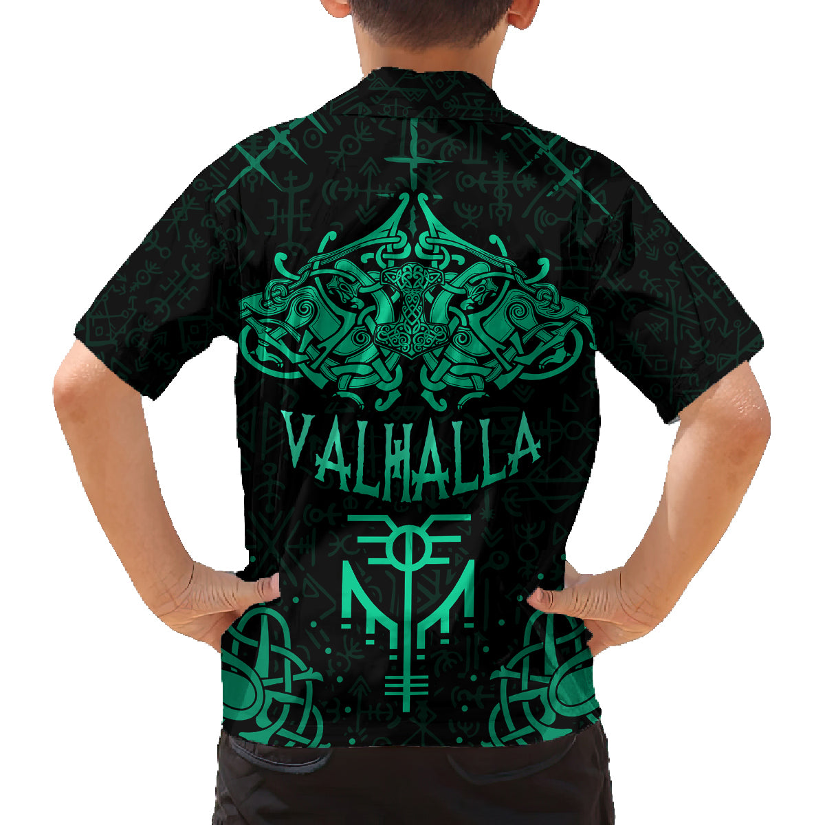 Viking Family Matching Off Shoulder Short Dress and Hawaiian Shirt Valhalla's Eternal Glory - Wonder Print Shop
