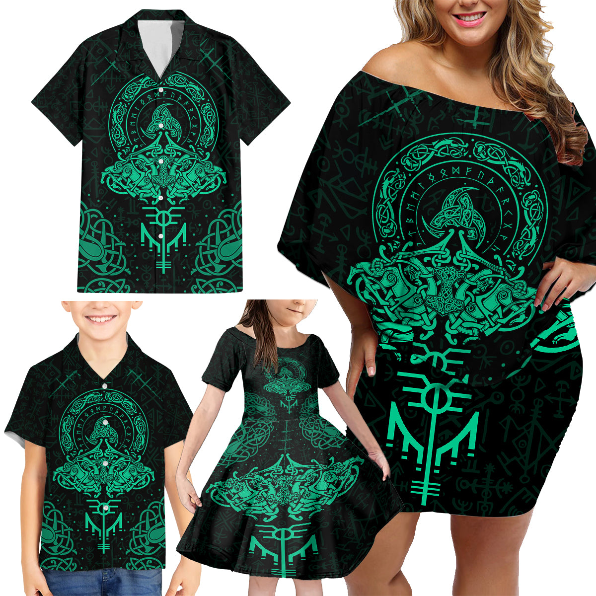Viking Family Matching Off Shoulder Short Dress and Hawaiian Shirt Valhalla's Eternal Glory - Wonder Print Shop