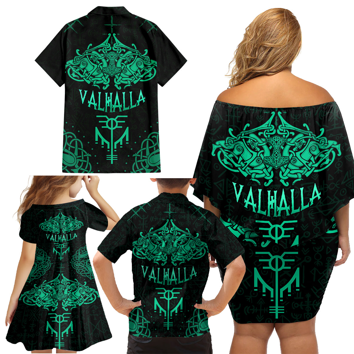 Viking Family Matching Off Shoulder Short Dress and Hawaiian Shirt Valhalla's Eternal Glory - Wonder Print Shop