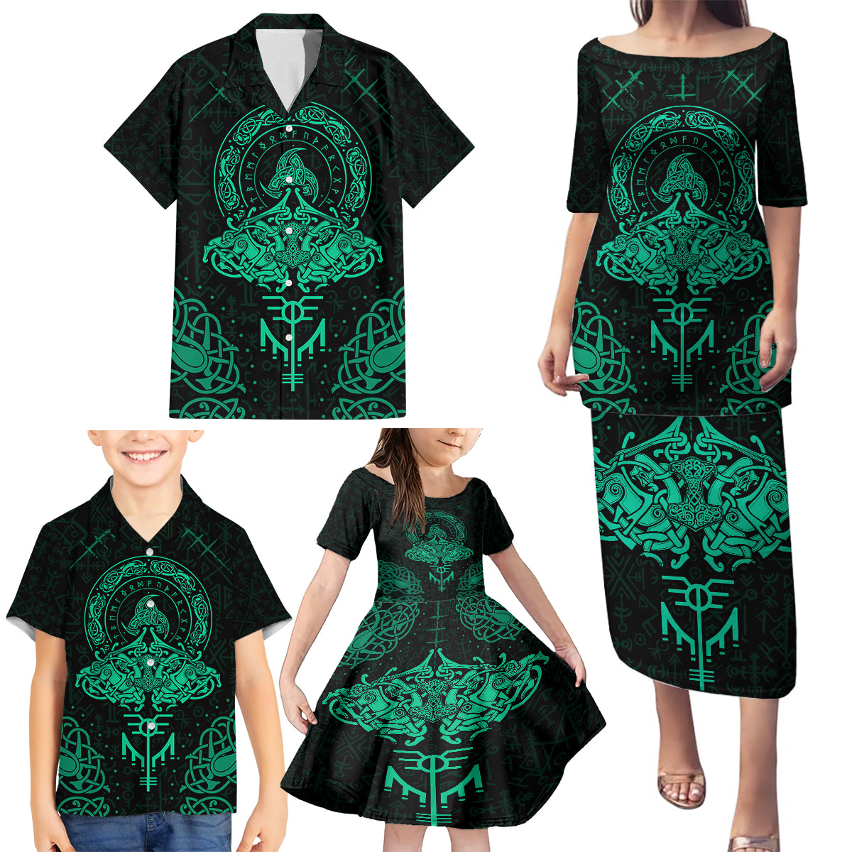 Viking Family Matching Puletasi Dress and Hawaiian Shirt Valhalla's Eternal Glory - Wonder Print Shop