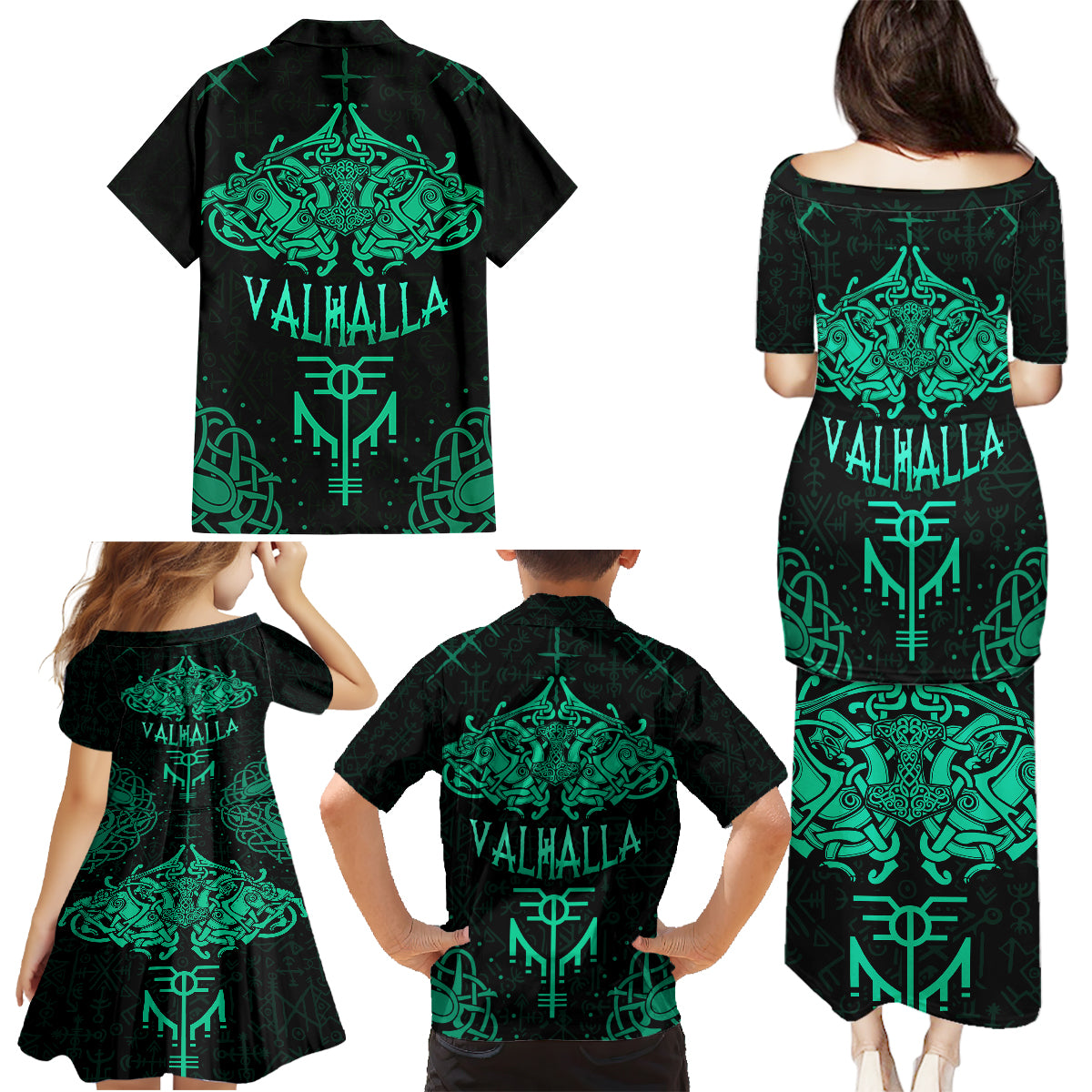 Viking Family Matching Puletasi Dress and Hawaiian Shirt Valhalla's Eternal Glory - Wonder Print Shop