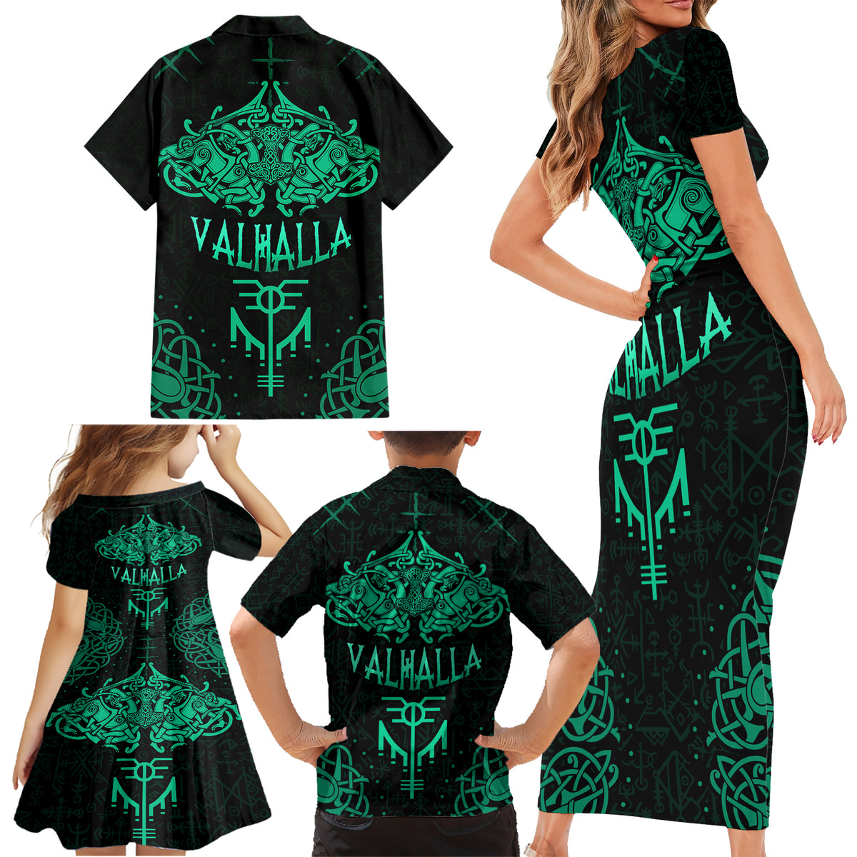 Viking Family Matching Short Sleeve Bodycon Dress and Hawaiian Shirt Valhalla's Eternal Glory - Wonder Print Shop