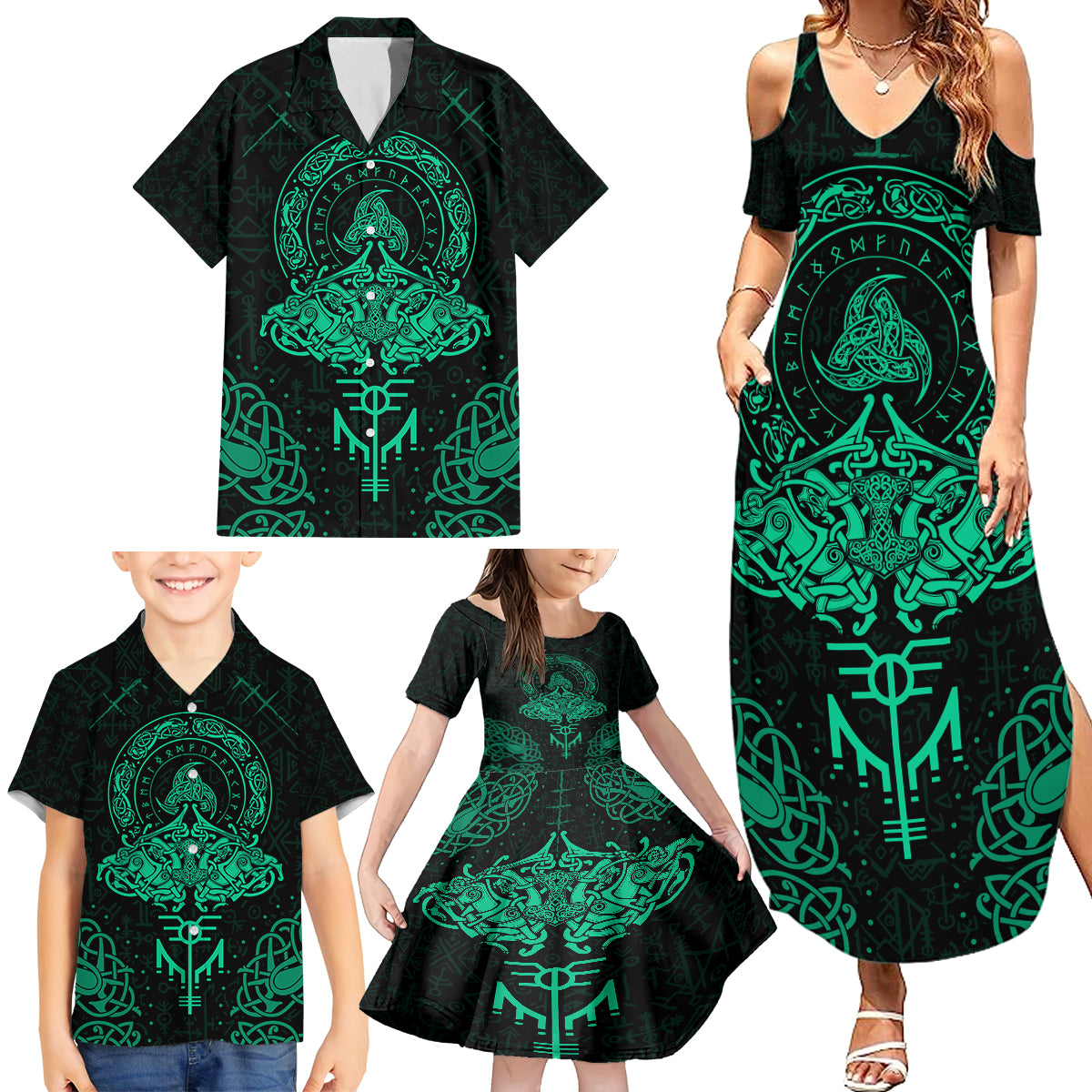 Viking Family Matching Summer Maxi Dress and Hawaiian Shirt Valhalla's Eternal Glory - Wonder Print Shop