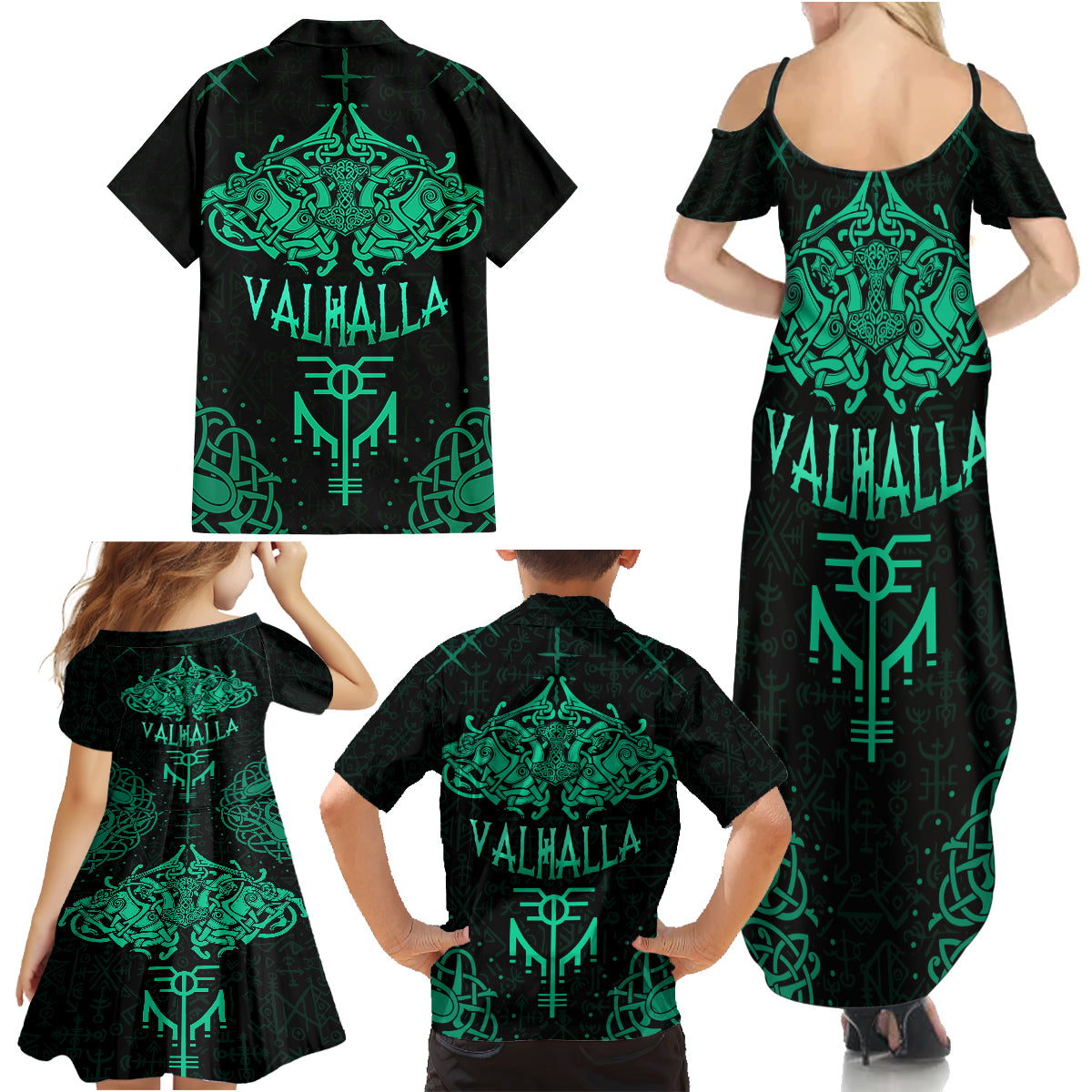 Viking Family Matching Summer Maxi Dress and Hawaiian Shirt Valhalla's Eternal Glory - Wonder Print Shop
