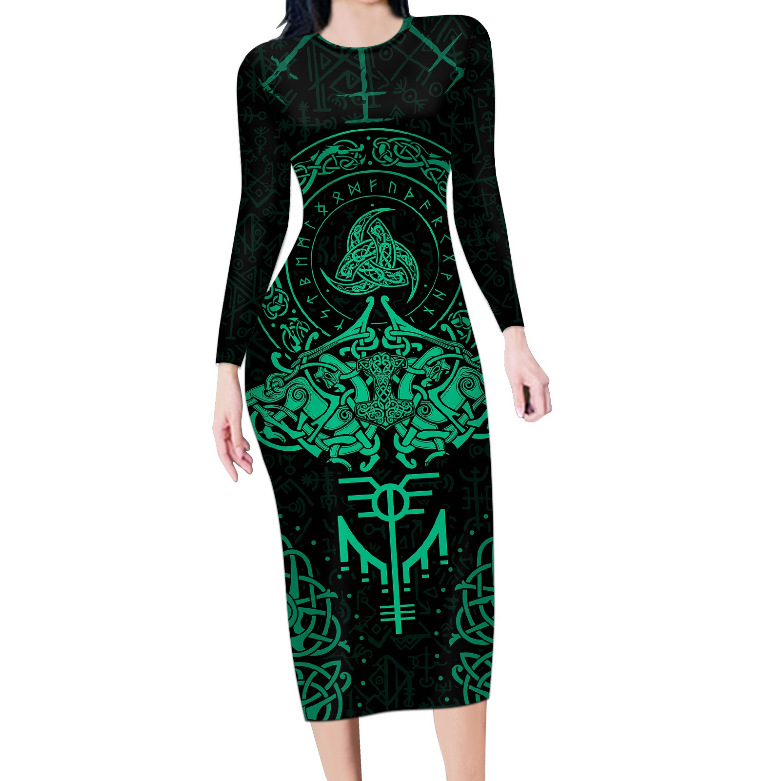 Viking Long Sleeve Bodycon Dress Valhalla's Eternal Glory - Wonder Print Shop
