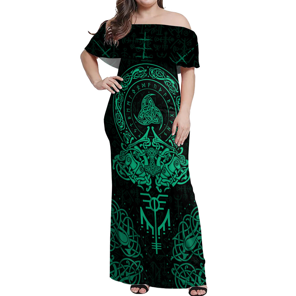Viking Off Shoulder Maxi Dress Valhalla's Eternal Glory - Wonder Print Shop