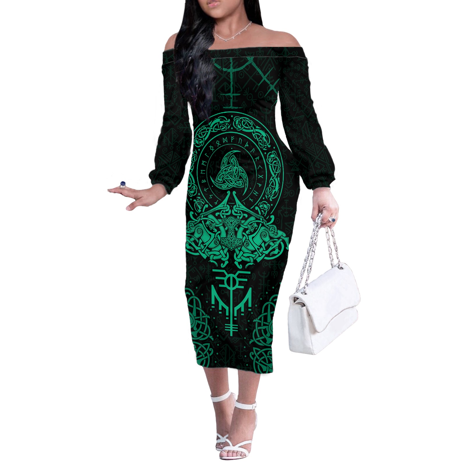 Viking Off The Shoulder Long Sleeve Dress Valhalla's Eternal Glory - Wonder Print Shop