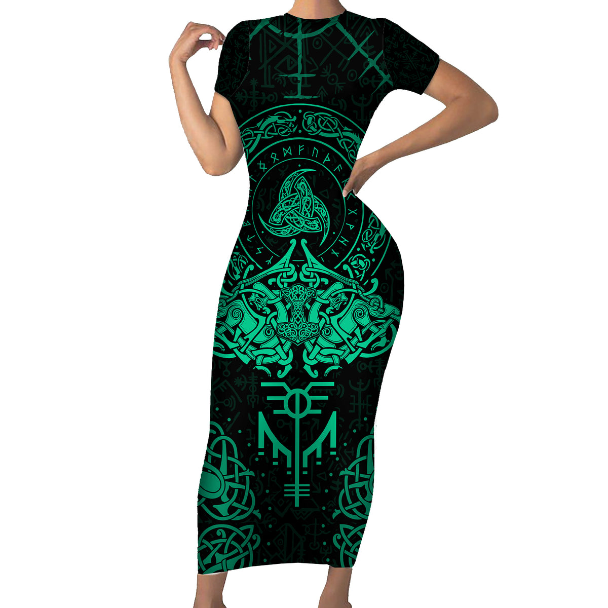 Viking Short Sleeve Bodycon Dress Valhalla's Eternal Glory - Wonder Print Shop