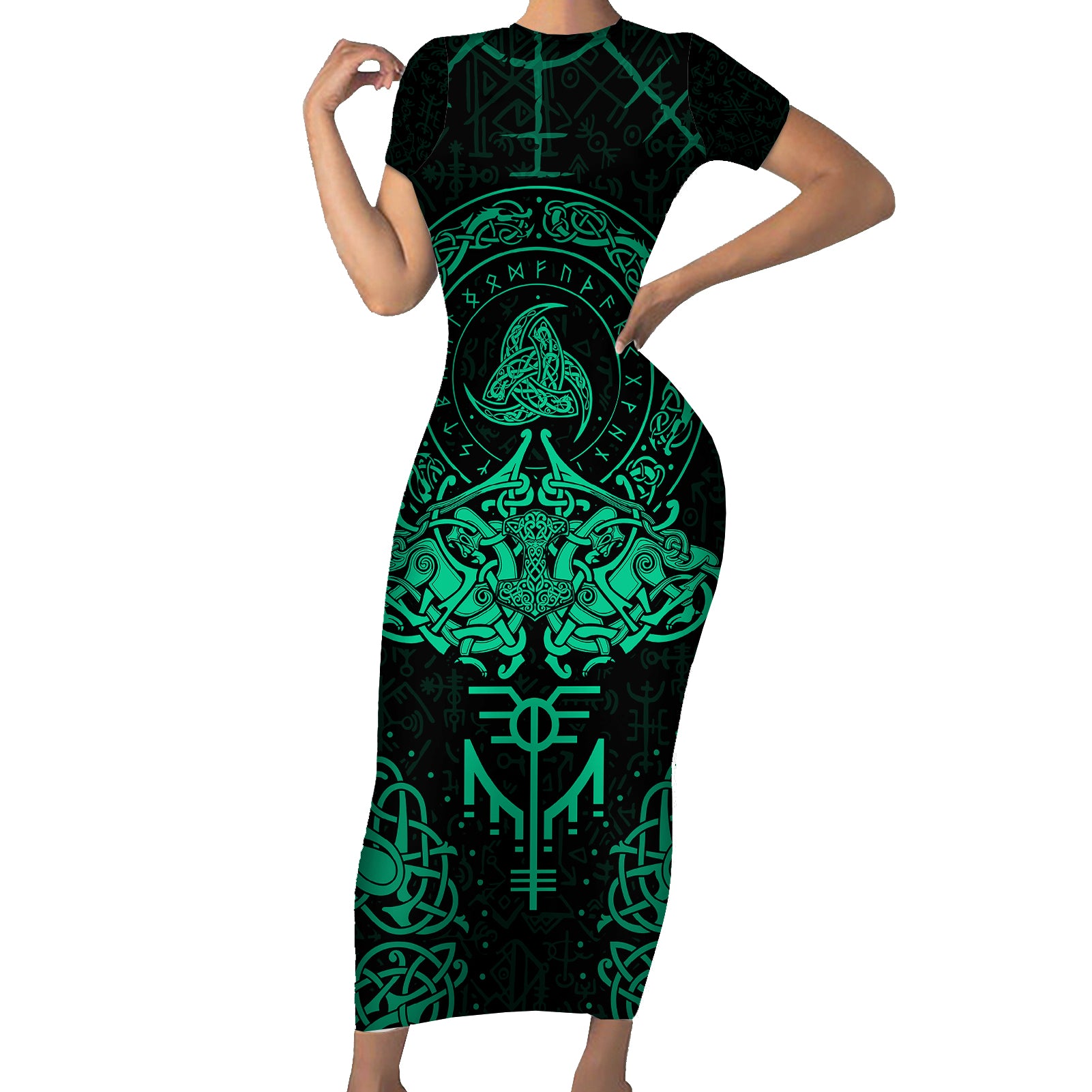 Viking Short Sleeve Bodycon Dress Valhalla's Eternal Glory - Wonder Print Shop