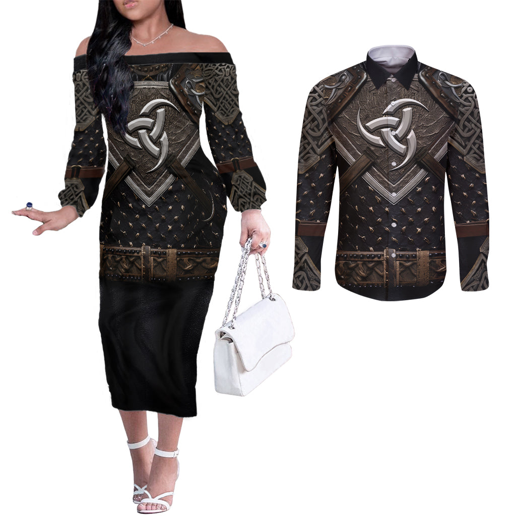 legendary-viking-armor-couples-matching-off-the-shoulder-long-sleeve-dress-and-long-sleeve-button-shirts-triple-horn-saga