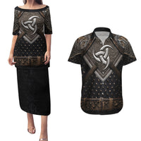 Legendary Viking Armor Couples Matching Puletasi Dress and Hawaiian Shirt Triple Horn Saga - Wonder Print Shop