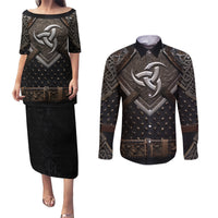 Legendary Viking Armor Couples Matching Puletasi Dress and Long Sleeve Button Shirts Triple Horn Saga - Wonder Print Shop