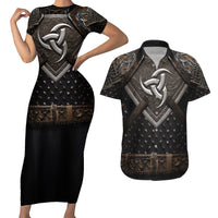 Legendary Viking Armor Couples Matching Short Sleeve Bodycon Dress and Hawaiian Shirt Triple Horn Saga - Wonder Print Shop