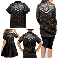 Legendary Viking Armor Family Matching Long Sleeve Bodycon Dress and Hawaiian Shirt Triple Horn Saga - Wonder Print Shop