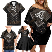Legendary Viking Armor Family Matching Off Shoulder Short Dress and Hawaiian Shirt Triple Horn Saga - Wonder Print Shop