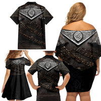 Legendary Viking Armor Family Matching Off Shoulder Short Dress and Hawaiian Shirt Triple Horn Saga - Wonder Print Shop