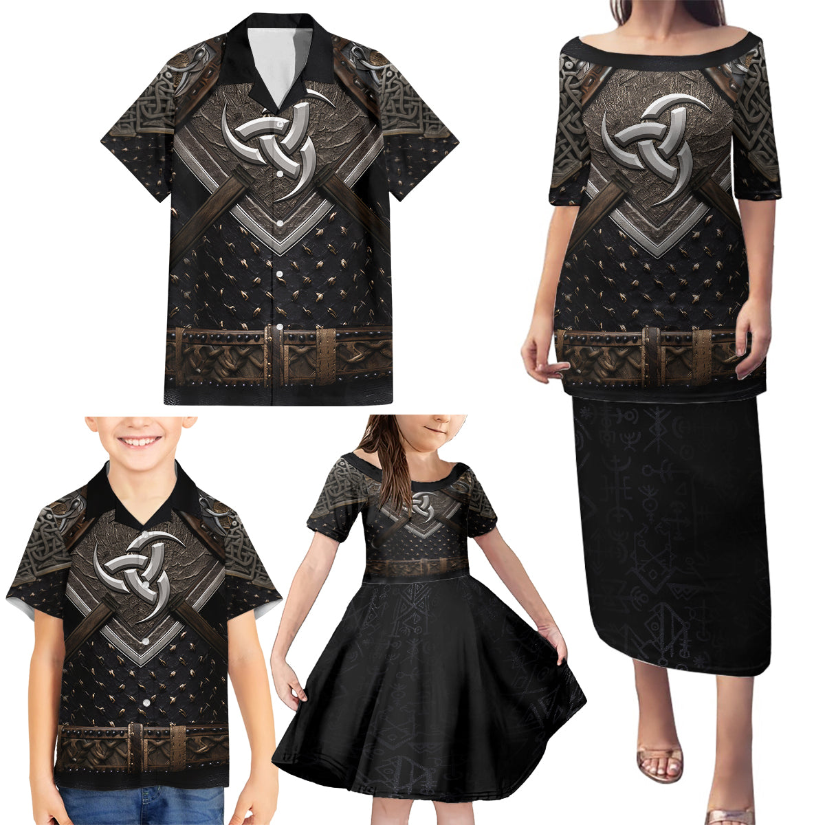 Legendary Viking Armor Family Matching Puletasi Dress and Hawaiian Shirt Triple Horn Saga - Wonder Print Shop
