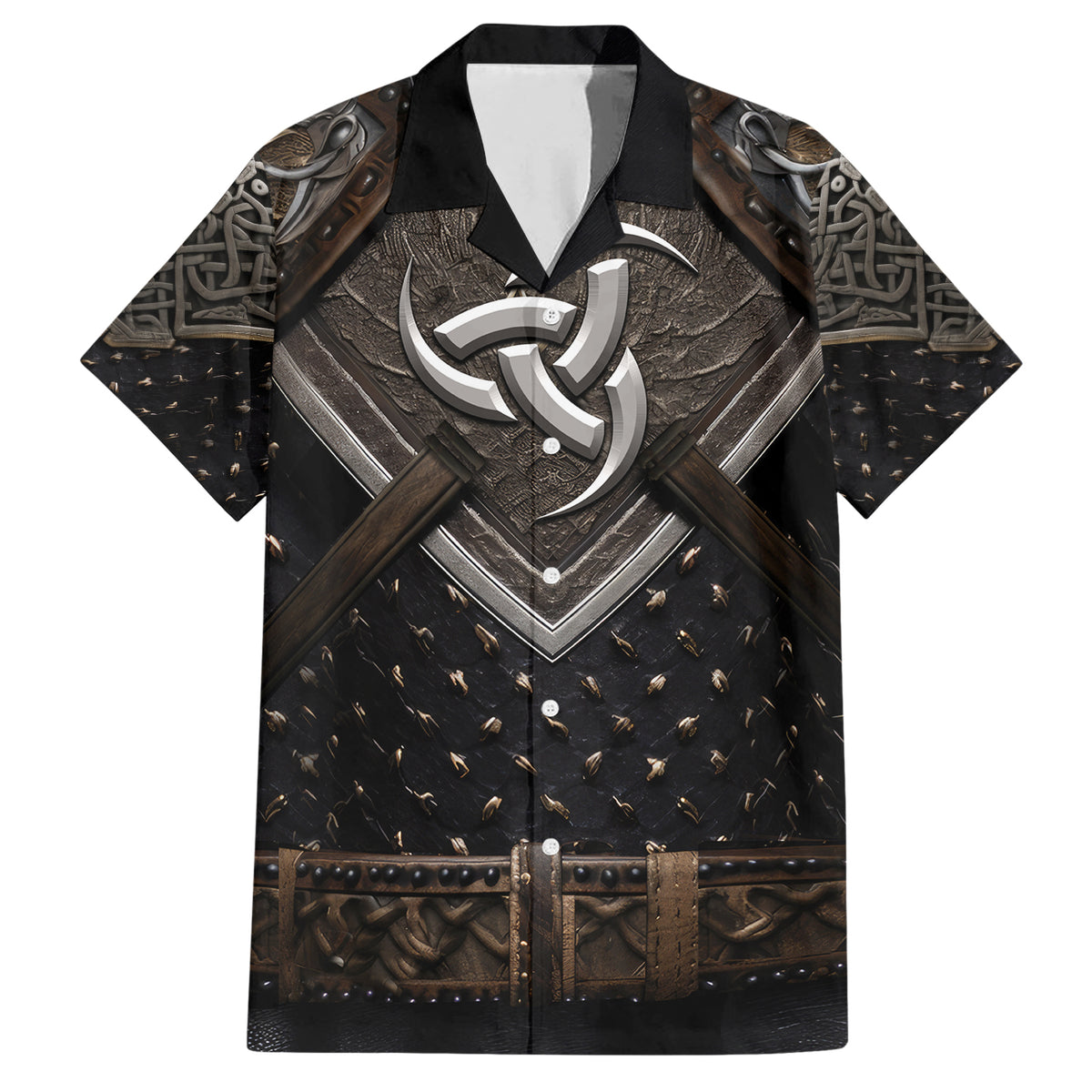 Legendary Viking Armor Family Matching Short Sleeve Bodycon Dress and Hawaiian Shirt Triple Horn Saga - Wonder Print Shop
