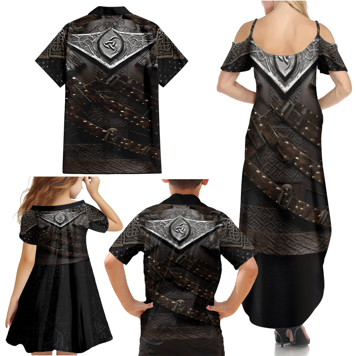 Legendary Viking Armor Family Matching Summer Maxi Dress and Hawaiian Shirt Triple Horn Saga - Wonder Print Shop