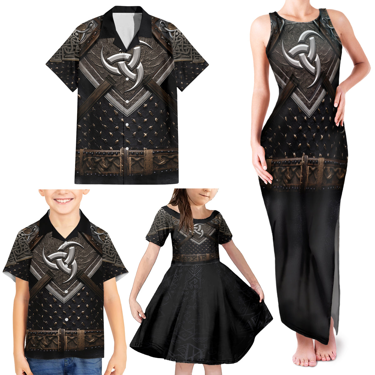 Legendary Viking Armor Family Matching Tank Maxi Dress and Hawaiian Shirt Triple Horn Saga - Wonder Print Shop