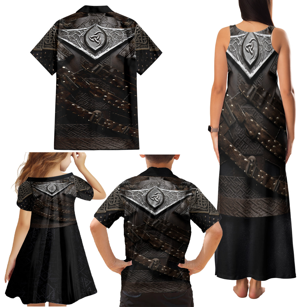Legendary Viking Armor Family Matching Tank Maxi Dress and Hawaiian Shirt Triple Horn Saga - Wonder Print Shop