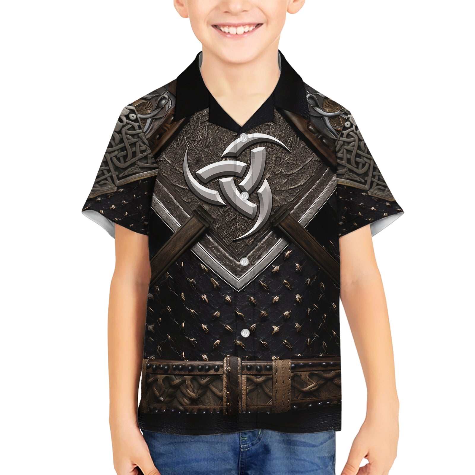 Legendary Viking Armor Kid Hawaiian Shirt Triple Horn Saga - Wonder Print Shop