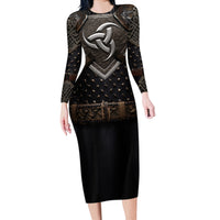 Legendary Viking Armor Long Sleeve Bodycon Dress Triple Horn Saga - Wonder Print Shop