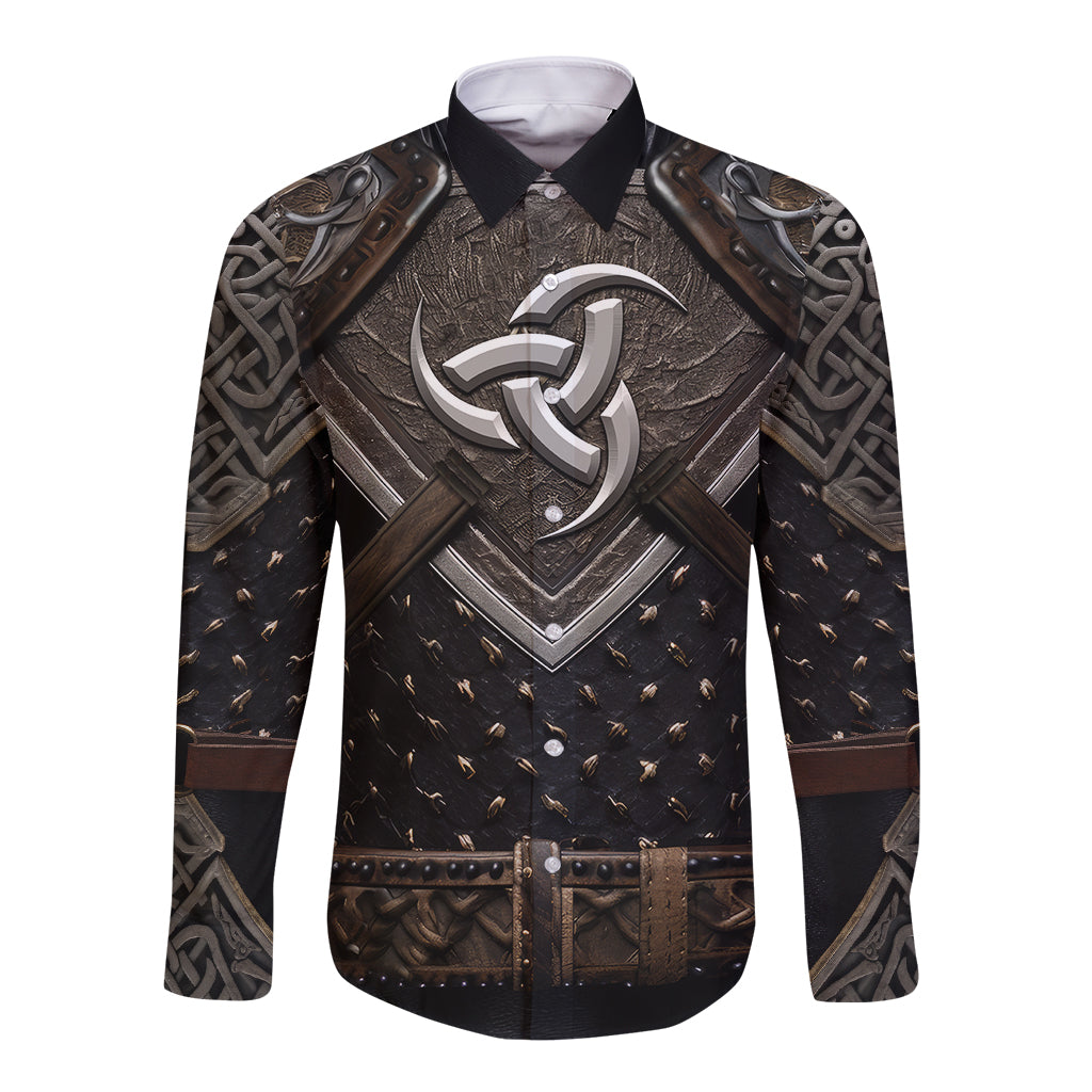 Legendary Viking Armor Long Sleeve Button Shirt Triple Horn Saga - Wonder Print Shop