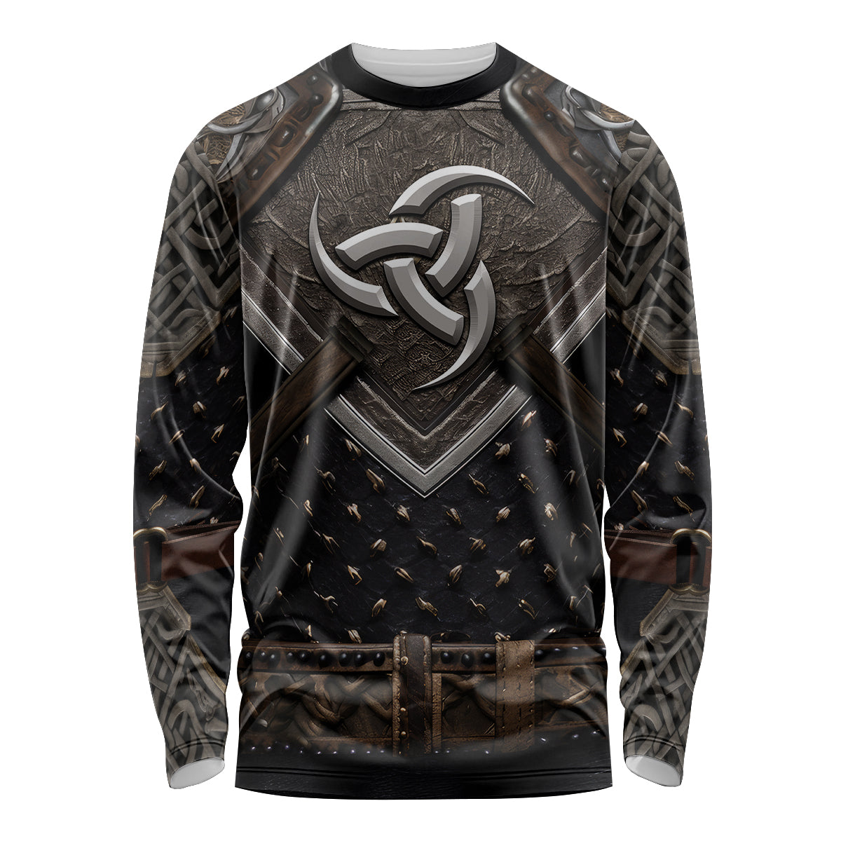 Legendary Viking Armor Long Sleeve Shirt Triple Horn Saga - Wonder Print Shop
