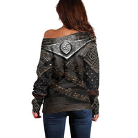 Legendary Viking Armor Off Shoulder Sweater Triple Horn Saga - Wonder Print Shop