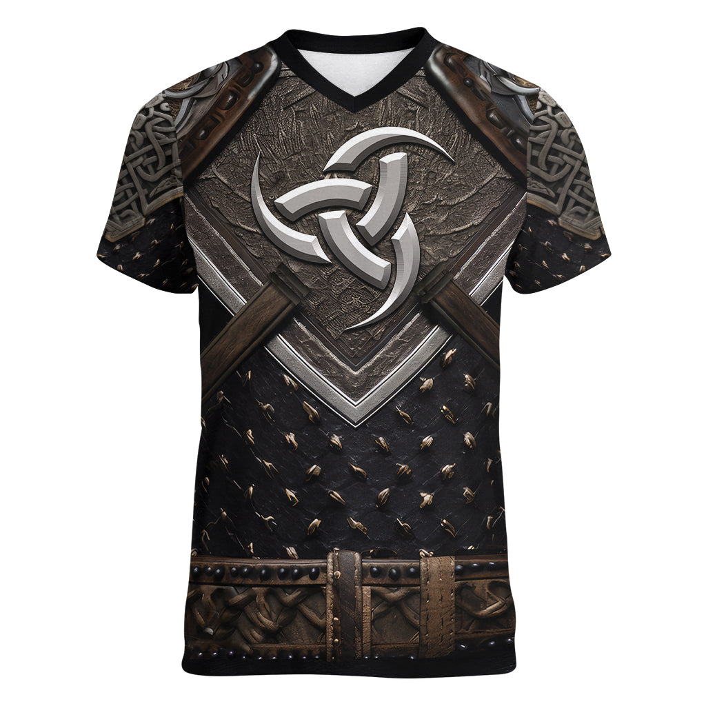 Legendary Viking Armor Women V Neck T Shirt Triple Horn Saga - Wonder Print Shop