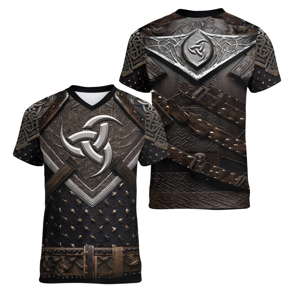 Legendary Viking Armor Women V Neck T Shirt Triple Horn Saga - Wonder Print Shop