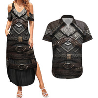 Viking Warrior Armor Couples Matching Summer Maxi Dress and Hawaiian Shirt Fenrir Wolf Symbol - Wonder Print Shop